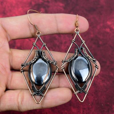 Серьги из шунгита Серьги с обмоткой медной проволокой Серьги с натуральными камнями Украшения из шунгита Серьги ручной работы Украшения из медной проволоки Подарок на помолвку