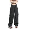Women Casual Cargo Pants Drawstring Wide Leg Solid High Waist Streetwear Overalls Lightweight Loose Trousers for Daily Club Outdoor Jogging