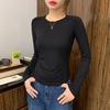 Women Bottom Tops Round Neck Long Sleeve Slim Fit Base Shirt Solid Color Soft Elastic Pullover Tops Daily Wear