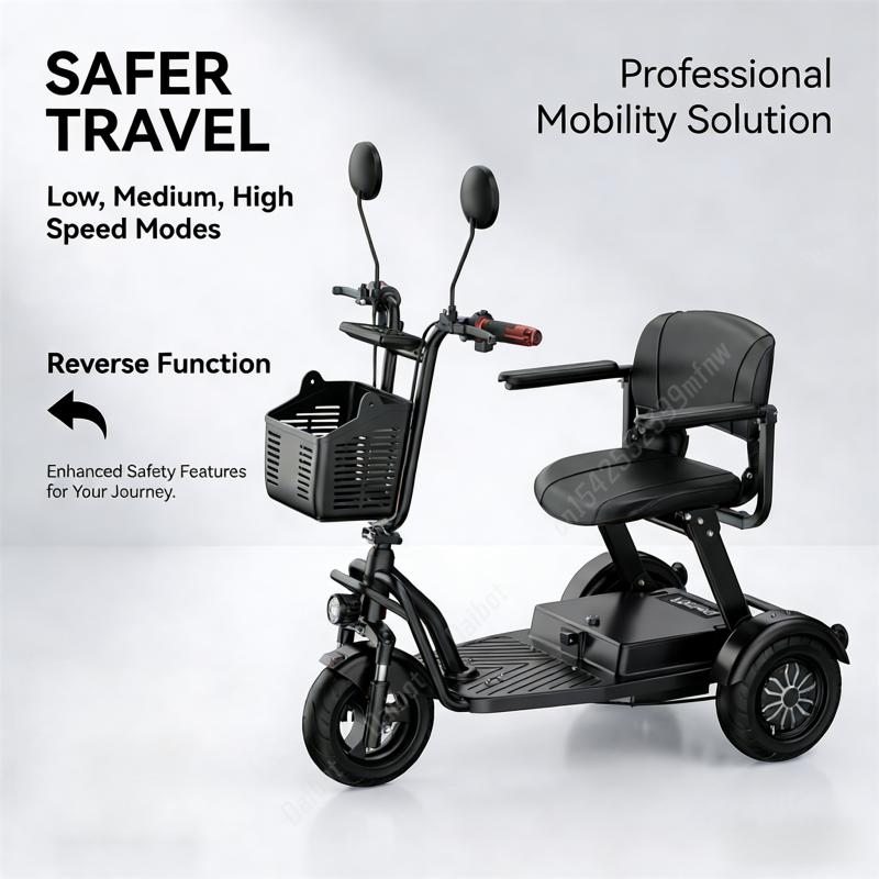Lightweight Mobility Scooter Portable 3 Wheel For Elders Disabled With Removable Battery 1000w 48v Electric Tricycle Dual Motor