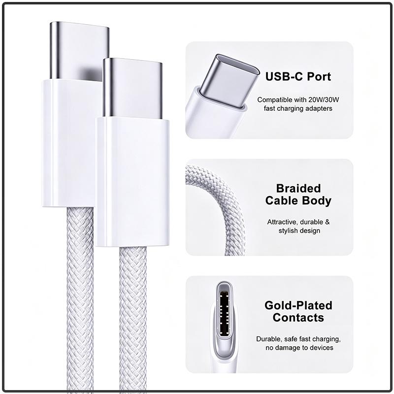 Original Apple Type‑C to Type‑C Charging Cable 1M Braided Stable Power Delivery Durable USB‑C Cord Universal Compatibility For Smartphone Tablet