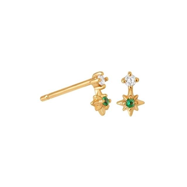 Серьги из настоящего серебра 925 пробы Модные серьги для женщин Белый Зеленый Хрусталь Пусеты Серьги-гвоздики Серьги Украшения Kolczyki