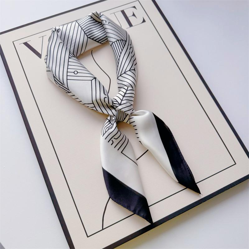 New Hundred Hundred Satin Letter Print Neckerchief 70×70 Silk Scarf Small Square Scarf High Sense of French Scarf