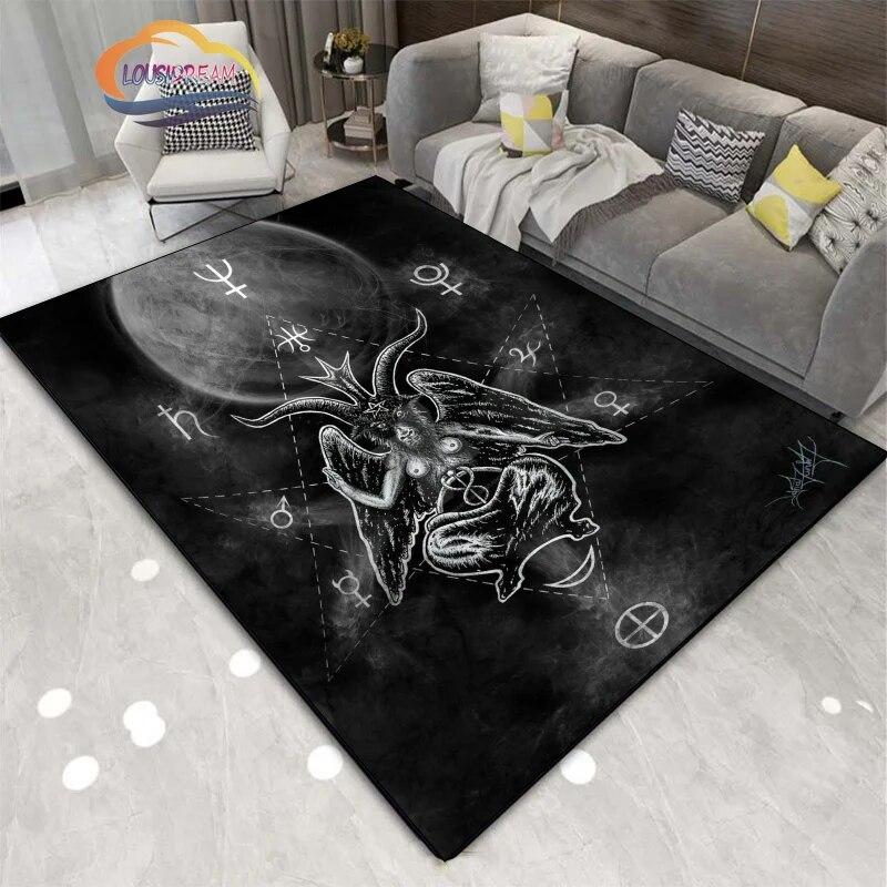 Demon Goat Baphomet carpet-Satanic Skull Inverted Pentagram Area Rug-Gothic Satanic Rug-Living Room Bedroom Decorative Floor Mat