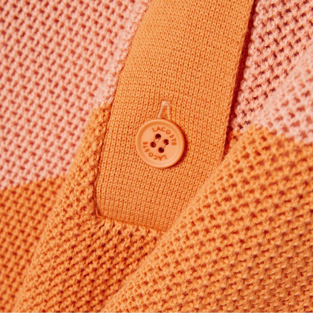 Lacoste Женский летний поло-свитер в полоску с коротким рукавом AF9847-56G4IM