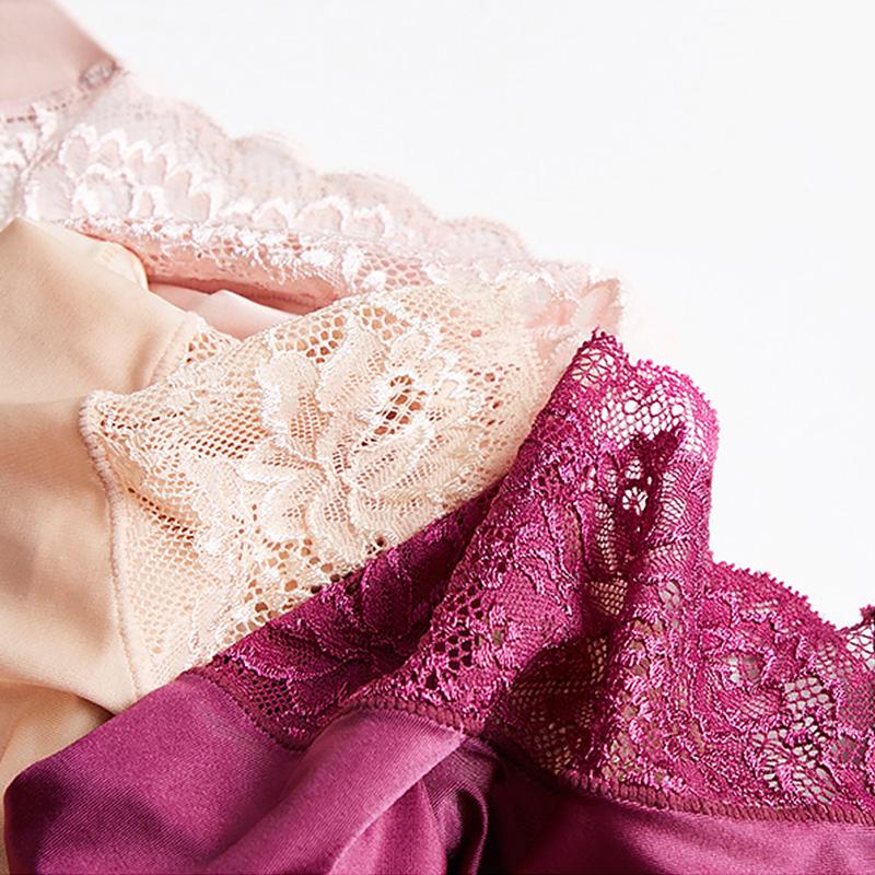 Women Triangle Briefs Underpants Lingerie Lace Breathable Ice Silk Panties Comfortable Solid Color