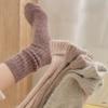 Women's Winter Fleece-Lined Mid-Calf Socks: Extra Thick, Soft, Ribbed, Japanese-Style, Solid Color, Perfect for Sleep or Home Use.