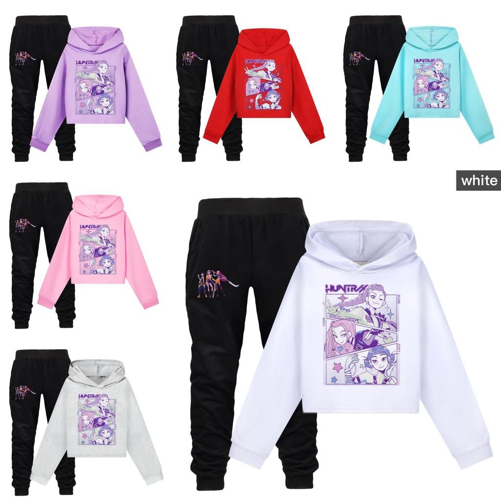 Kpop Demon Hunters Kids Cartoon Hoodie Set With Cotton Material For Casual Wear