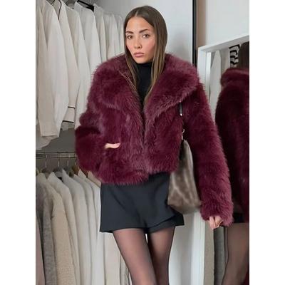 Короткое теплое пальто в стиле ретро с отложным воротником и длинными рукавами, элегантная однотонная свободная куртка из искусственного меха, новые женские пальто High Street