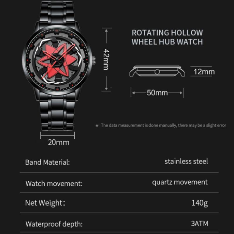 UTHAI Креативные водонепроницаемые часы с вращающимся колесным хабом с модным трехмерным полым дизайном кварцевые часы для мужчин