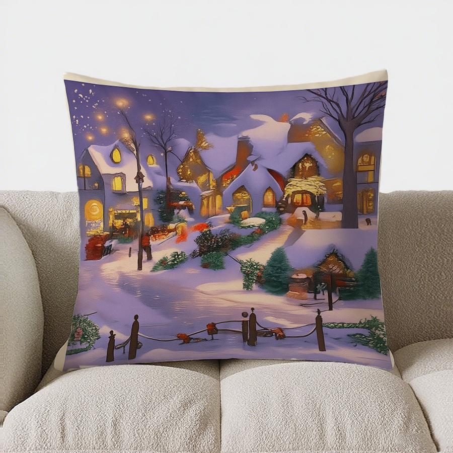Домашний Декор Снежная Деревня Ночное Время Декоративная Подушка-Плед Узор Чехол для Подушки Подходит для Дивана Спальни Автомобиля Чехол для Подушки