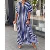 Women's Spring Summer Stripe Printed Split Swing Long Dresses