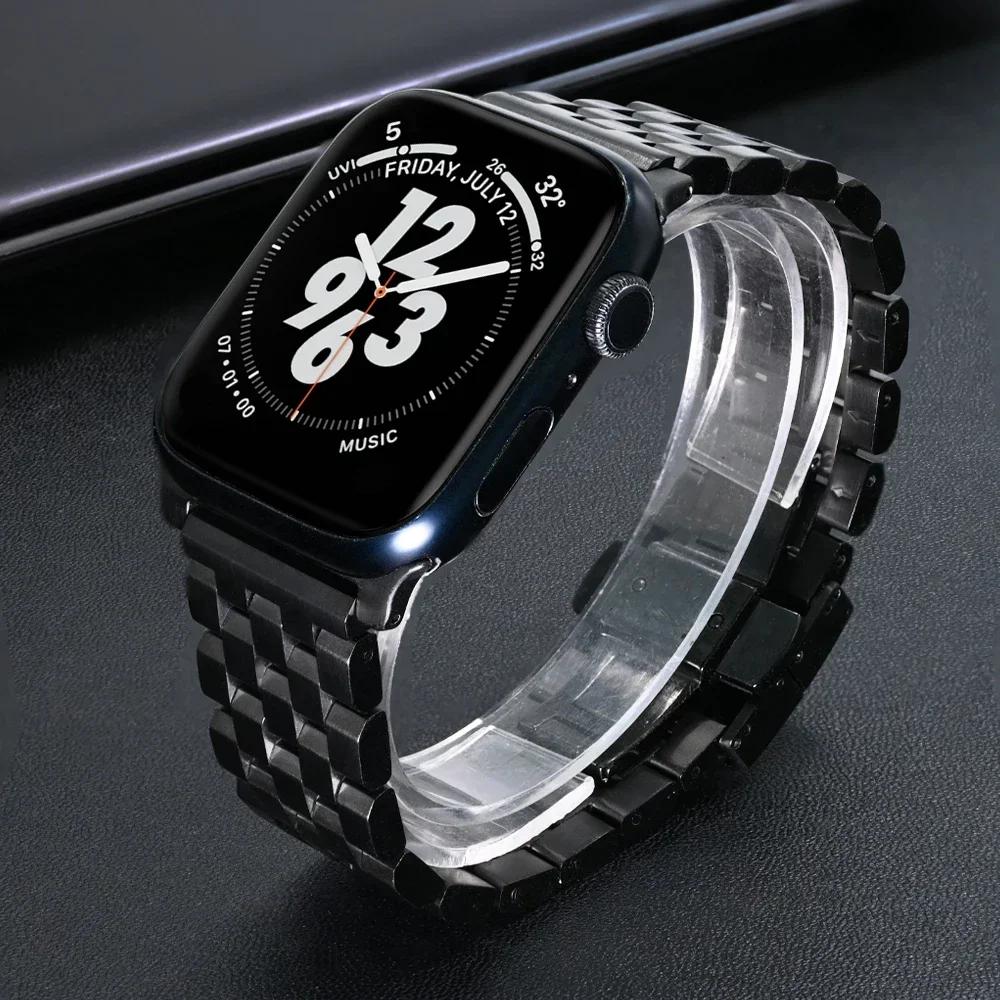Роскошный ремешок из нержавеющей стали для Apple Watch 10 46 мм Ultra 2 49 мм Металлический браслет для Iwatch Серии 9 8 7 6 5 4 Se 45 мм 44 мм Ремешок