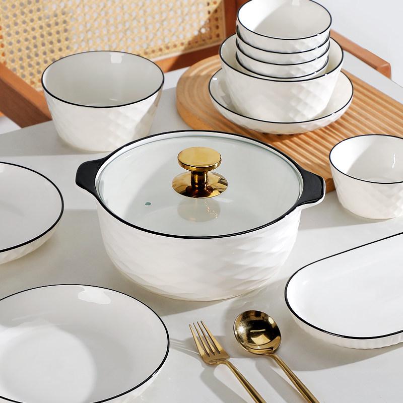 2025 Светлая Роскошь Керамический Набор из 10 Предметов: Миски и Палочки – Современная Посуда для Дома и Подарки на Новоселье