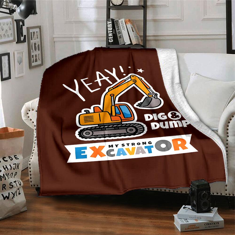 excavator Theme Printed Blanket - Perfect for Couch, Bed, Travel & Outdoor Use | Machine Washable, Cozy & Durable.