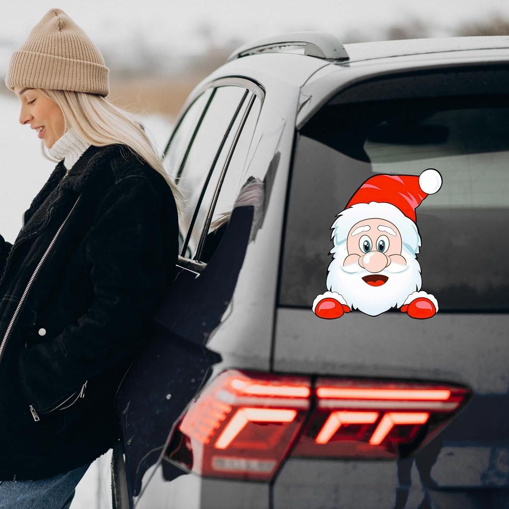 Christmas Car Decoration Decal Stickers,Cute Santa Car Window Stickers Decals for Christmas Car Decor Accessories