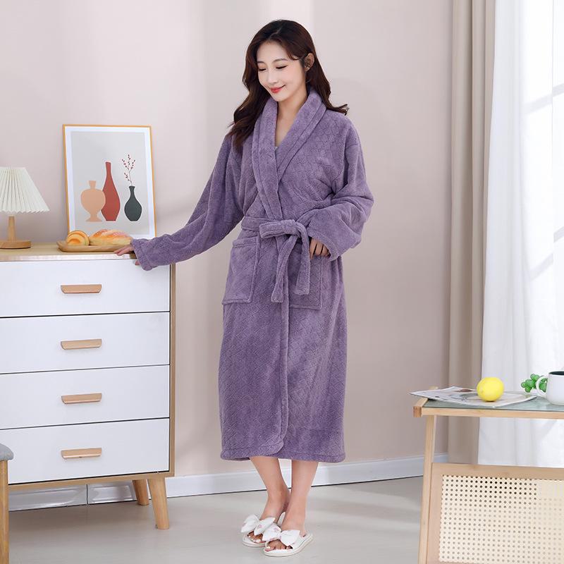 Мягкий и плотный коралловый флисовый халат для взрослых - унисекс, с длинными рукавами и лямками