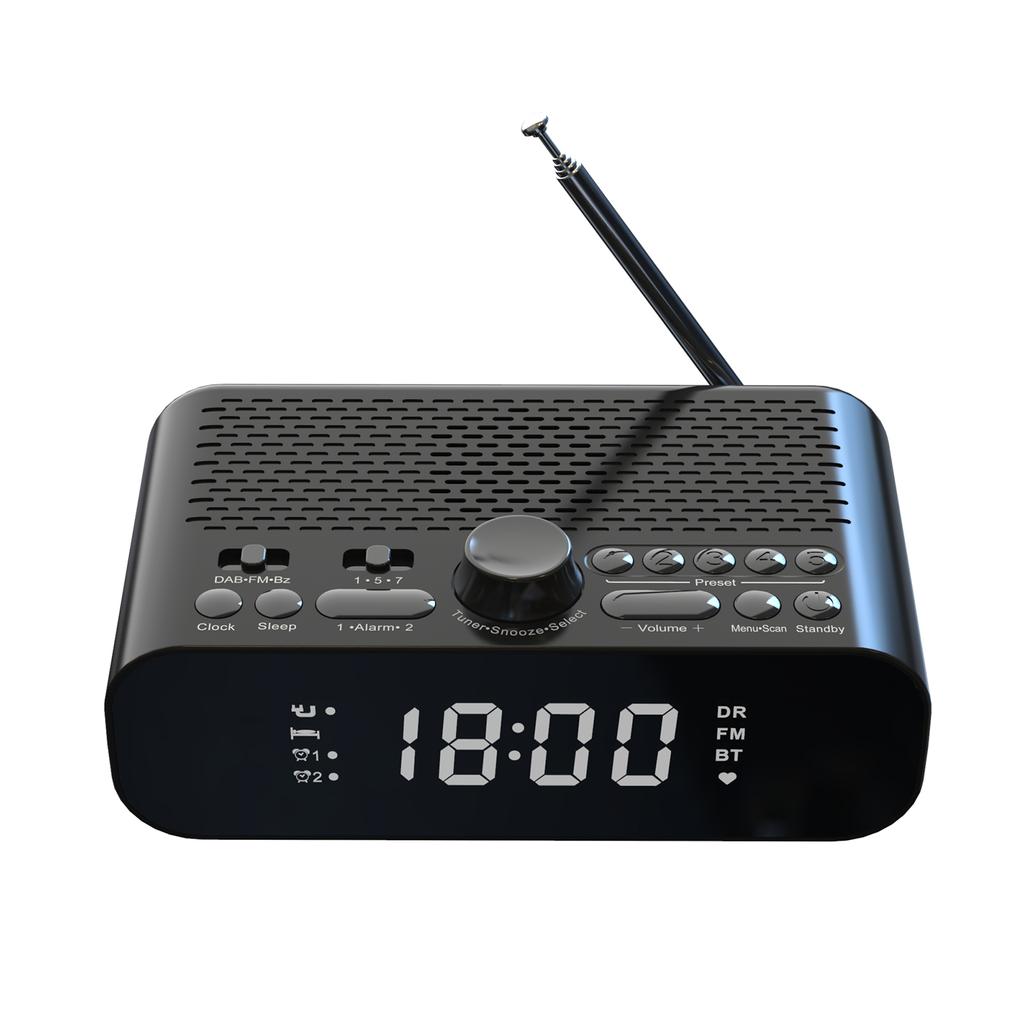 Цифровые прикроватные DAB/FM-часы-радио с функцией потоковой передачи данных по Bluetooth, большим светодиодным дисплеем, двойным будильником, длительной работой