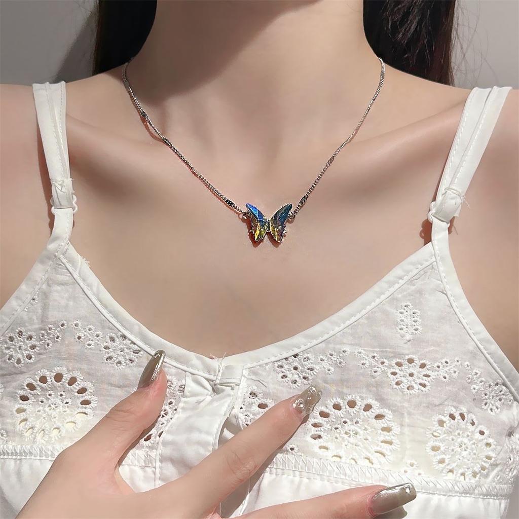 JMXD-лазерная постепенная смена цепочек со стразами в виде бабочки, маленькая цепочка, крутая универсальная цепочка на ключицу, модные и изысканные женские украшения