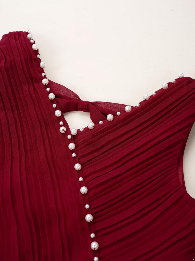 Flower Girls Dress Elegant Beaded Chiffon Party Summer Dress Ruched V Neck Sleeveless Dress for Bridesmaid Wedding