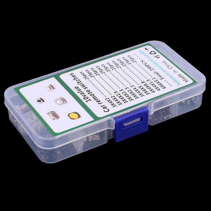 250Pcs 10 Types Tactile Push Button Switch Car Keys Button Touch Microswitch