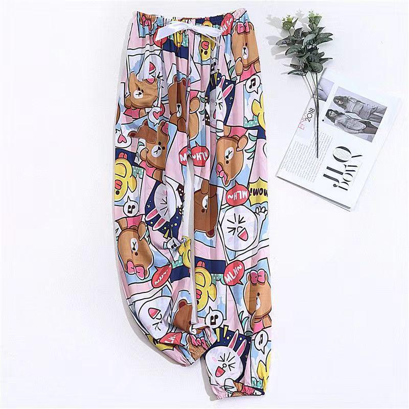 Women's Summer Cotton Silk Anti-Mosquito Loose Beach Bloomers Pajama Pants