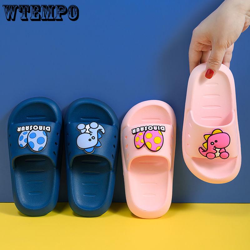 Детские тапочки с динозаврами, домашняя одежда для мальчиков и девочек, нескользящие сандалии с мягкой подошвой для ванной комнаты