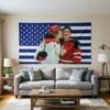 Hockey Patriotic Tapestry US Flag Sports Print Polyester Wall Hanging for Bedroom Ice Hockey Fan and Patriotic Home Decor