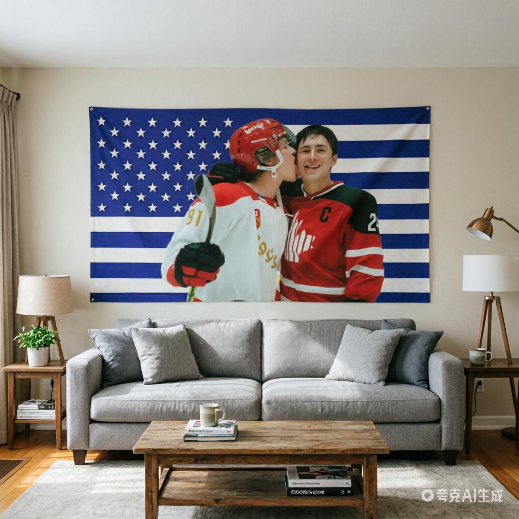 Hockey Patriotic Tapestry US Flag Sports Print Polyester Wall Hanging for Bedroom Ice Hockey Fan and Patriotic Home Decor