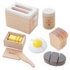 Wooden Toy Toaster Set Set for Pretend Play Play House Wooden Breakfast Full Tonton Birthday (white) 6-piece Girls, Set, Food, Set, Toaster, Set,