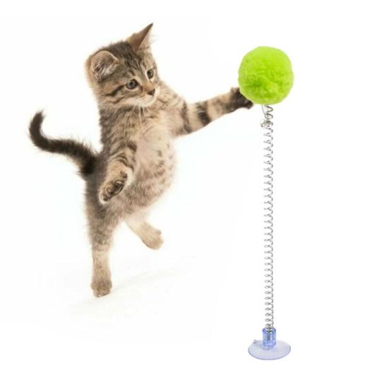 Пружинная приманка для кошек с плюшевым шариком на присоске, нижняя палочка, игрушечная палочка для кошек с