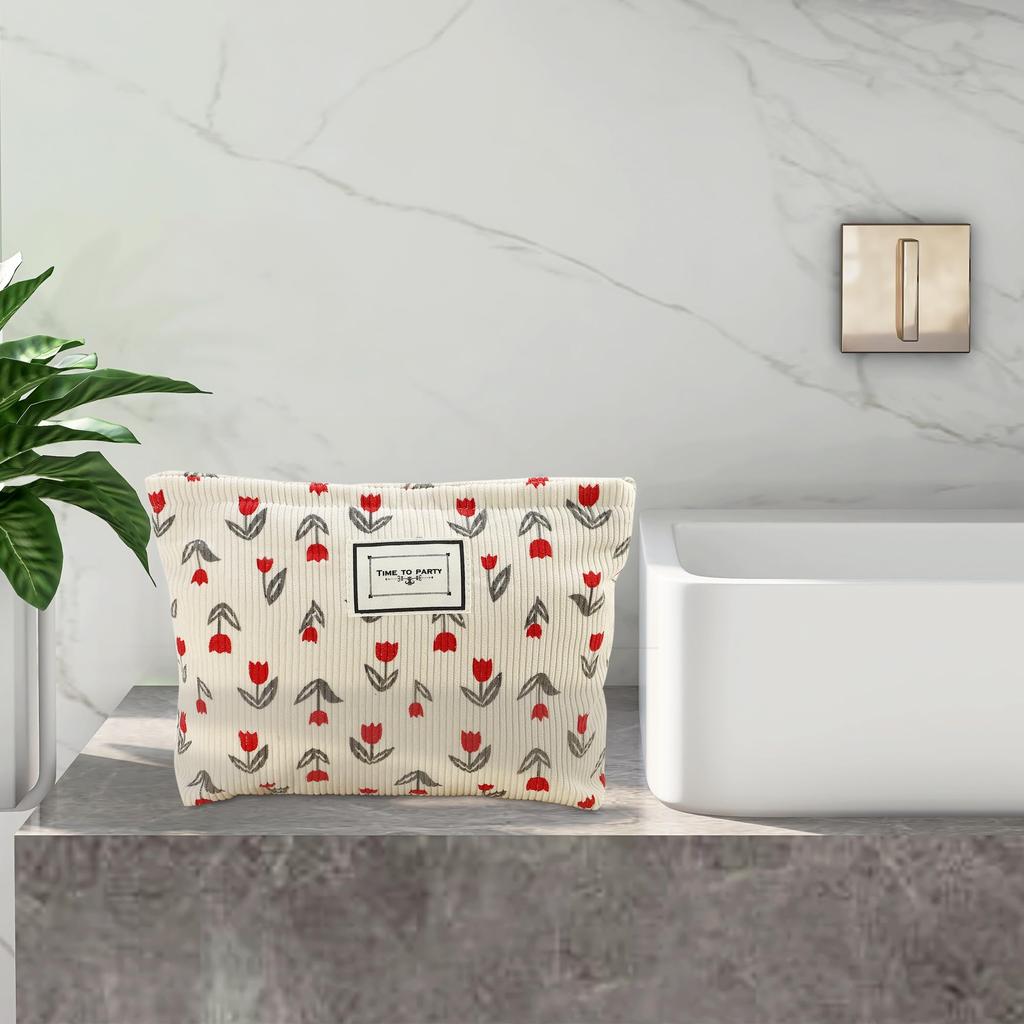 VOCOSTE Косметичка с цветочным принтом, большая вместимость, для монет и красная сумка, Женская, Кошелек, Тональная основа, Помада, Кисти,