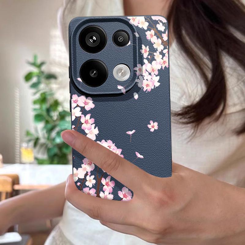 Чехол с цветочным узором из розовых цветков персика для Xiaomi Redmi Note 14 Pro 5G Funda Redmi Note 13 12 11 Pro 5G 4G Силиконовый чехол с текстурой кожи