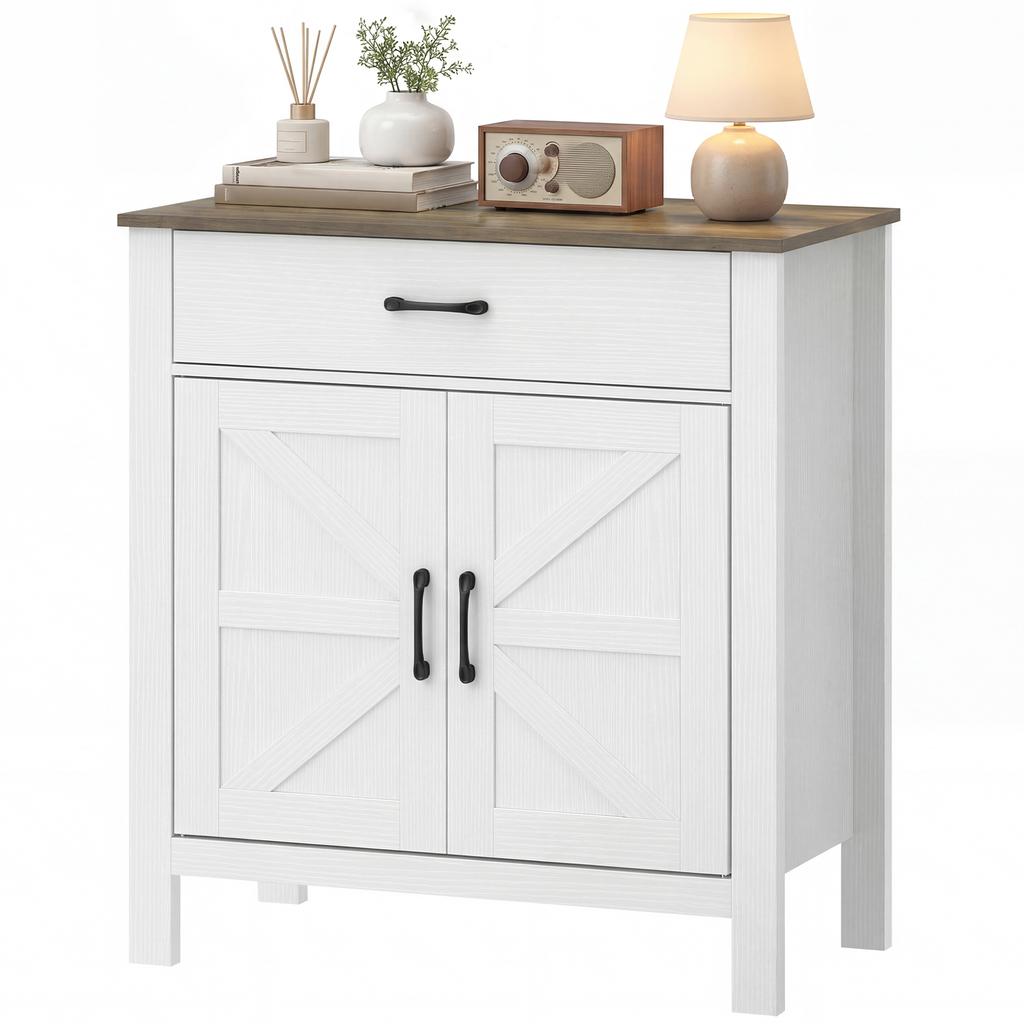 Sideboard Buffet Cabinet, Farmhouse Kitchen Cabinet with Sliding Doors and Adjustable Shelf, White