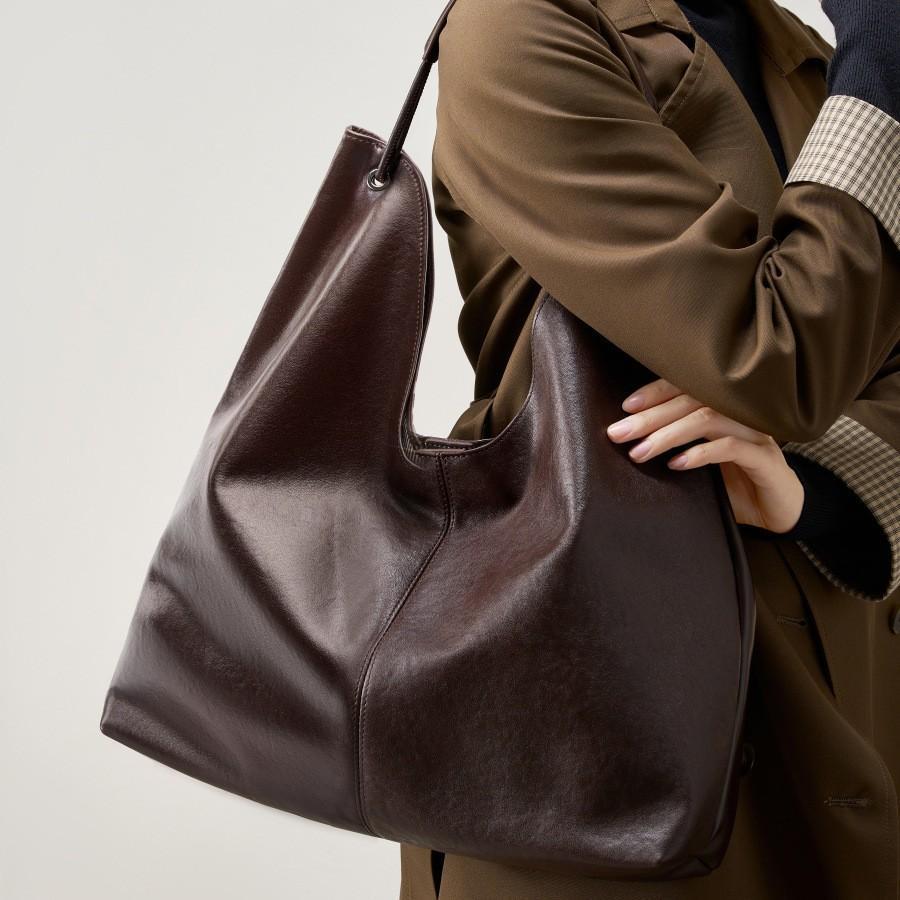 Vegetable Tanned Cowhide Popular Large-Capacity Textured Tote Bag Versatile Shoulder Class Underarm Commuter Bag