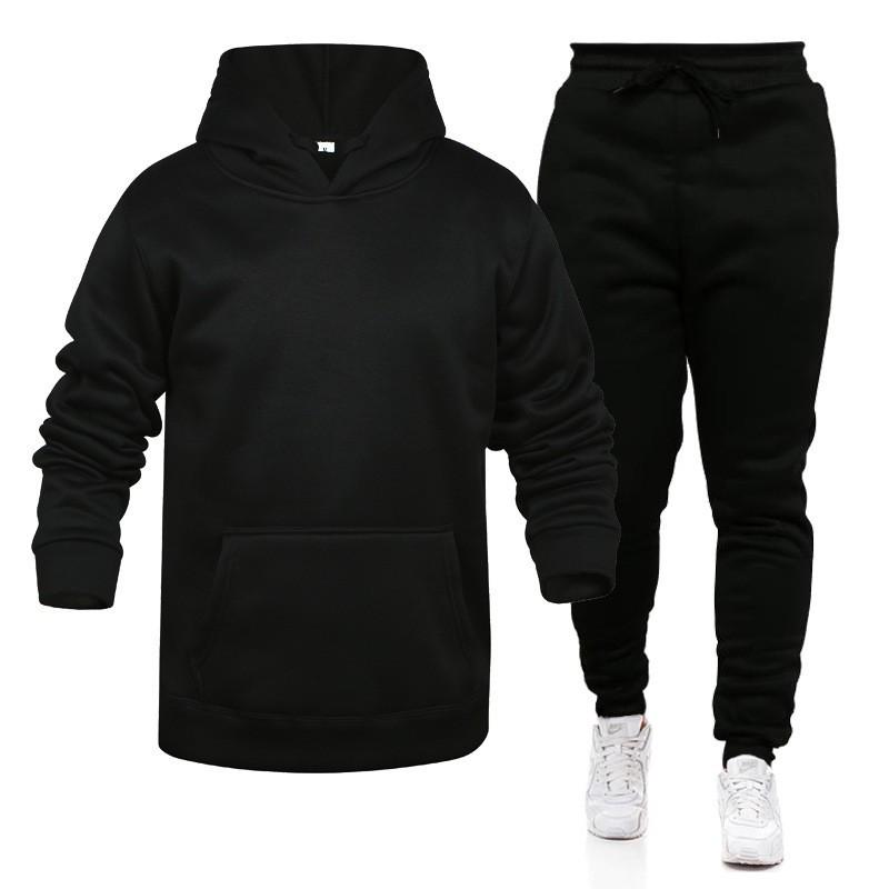 Mens Hooded Tracksuit Athletic Streetwear Casual Sweatshirt Set Fall Winter