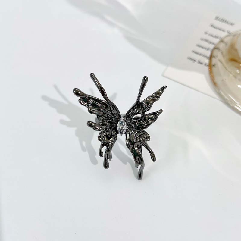 Винтажное панк-металлическое черное розовое жидкое кольцо-бабочка для женщин, преувеличенное регулируемое кольцо с изображением животных, эстетические украшения