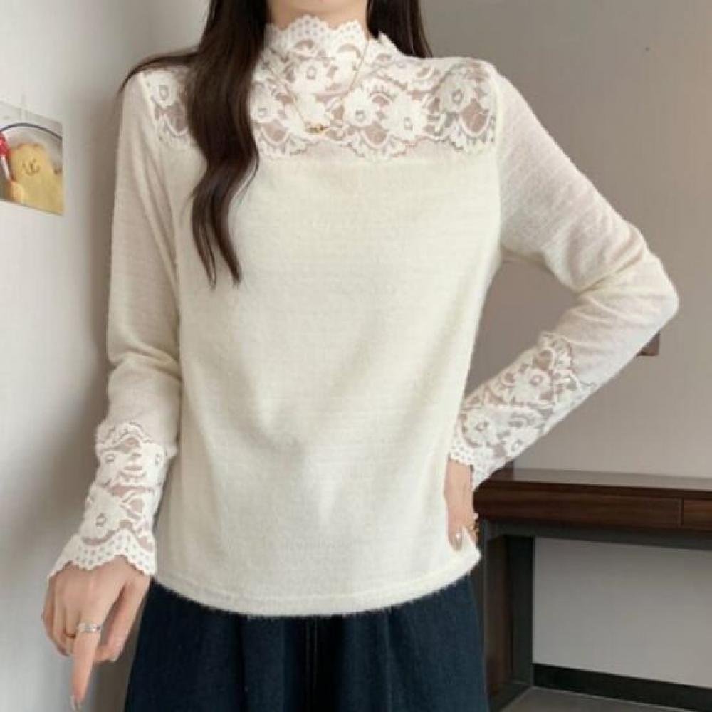 Navava Lace Inner VelveT Fleece Half Zip Long Sleeve T shirT nT3123