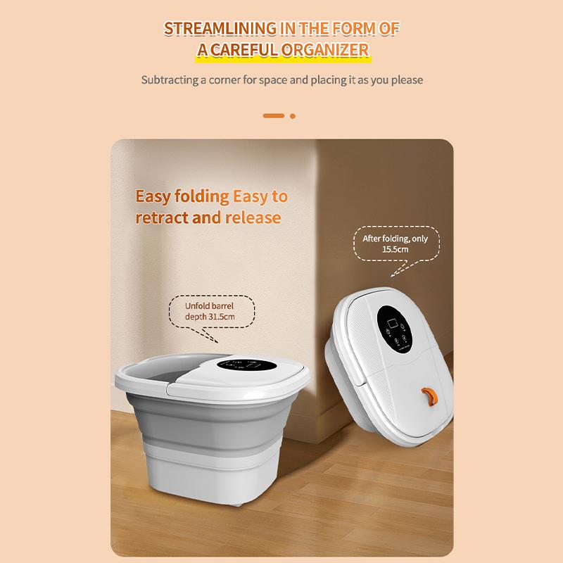 Складная автоматическая гидромассажная ванна для ног с тепловой вибрацией, ванна для ног с красным светом и массажными роликами для расслабления и снятия стресса