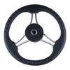 High-Quality Marine Steering Wheel - 3 Spoke Stainless Steel Boat Accessory with Comfortable Black Foam Grip