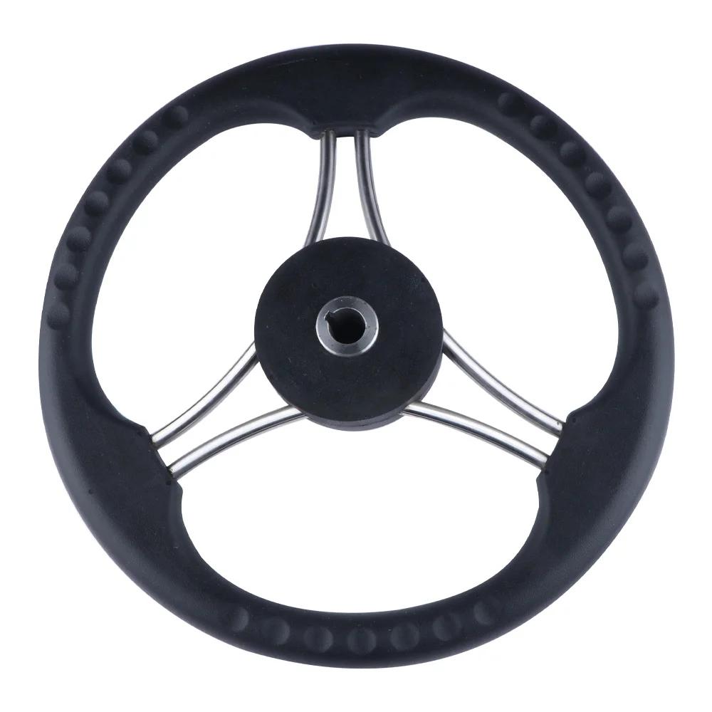 High-Quality Marine Steering Wheel - 3 Spoke Stainless Steel Boat Accessory with Comfortable Black Foam Grip