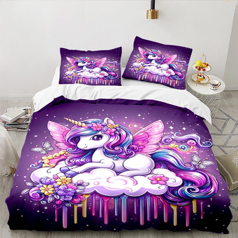 Rainbow Unicorns Garden 3PCS Bedding set,Ideal for 1pc Duvet Cover And 2pcs Pillowcases Perfect for Fan gift,Ideal for Bedroom, Dormitory