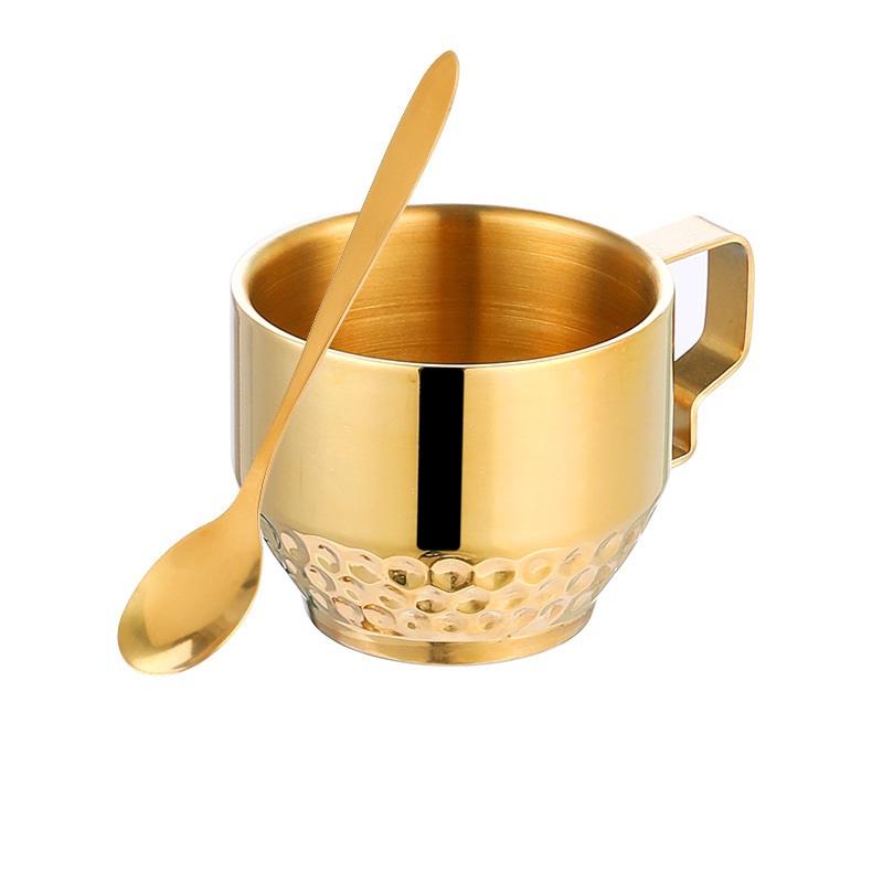 Niche Coffee Cup And Saucer Set Retro Stainless Steel Coffee Cup Small Exquisite Posing Vlog Afternoon Tea Cup