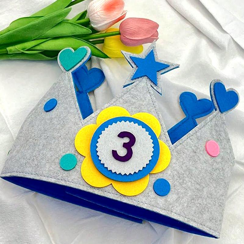 Felt Birthday Crown Durable Interchangeable Numbers Crown Adjustable Size Children Day Gift For Girls Boys Birthday Party Decor