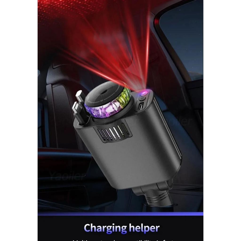 Супербыстрое выдвижное автомобильное зарядное устройство Starlight, 2 выдвижных кабеля и 2 порта USB с освежителем воздуха, для iPhone Samsung