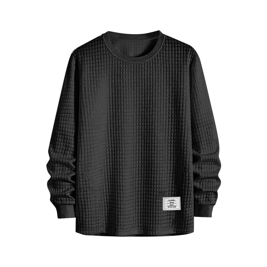 Мужская зимняя однотонная текстурированная толстовка с круглым вырезом, спортивная мужская толстовка большого размера в стиле кэжуал с круглым вырезом