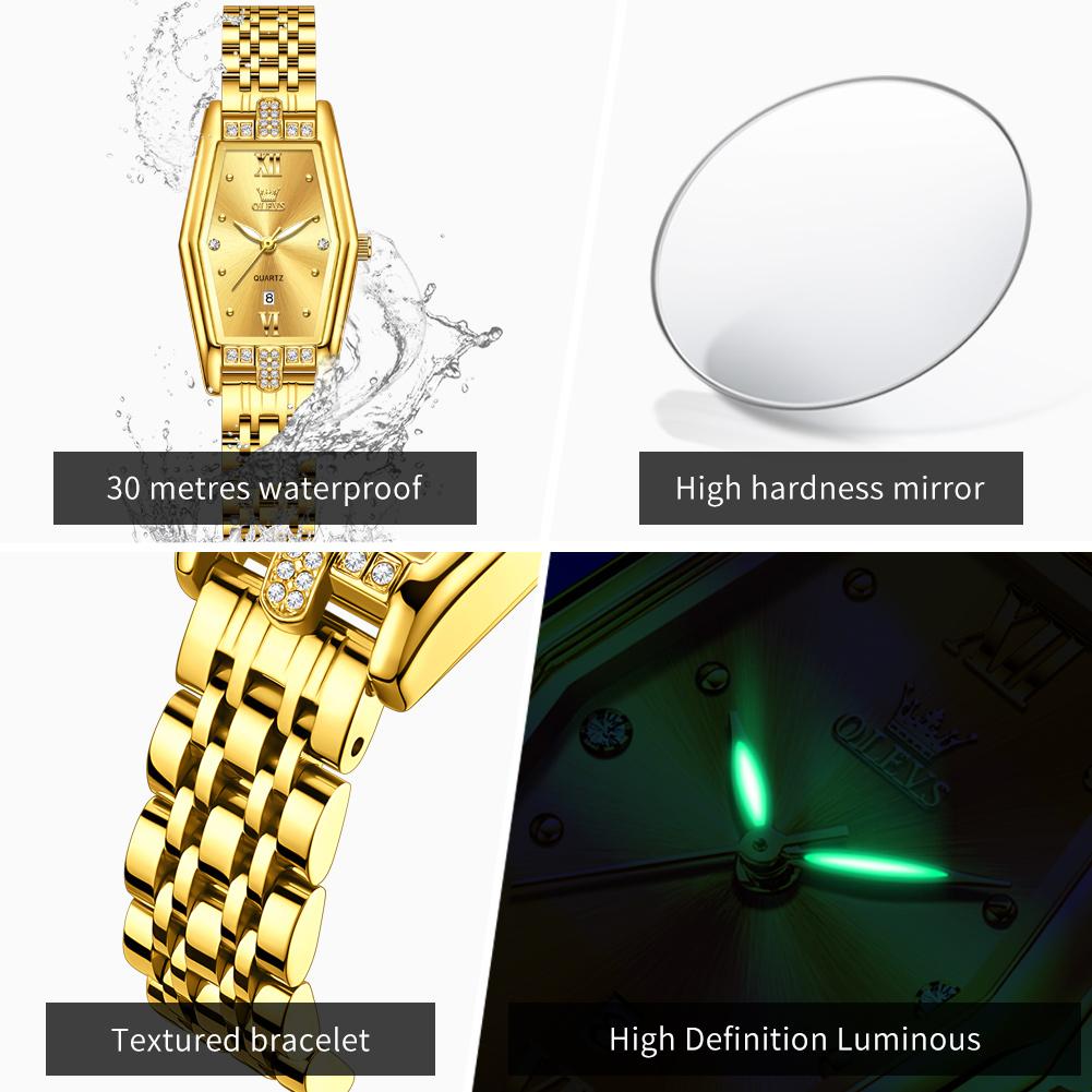 OLEVS Brand Quartz Women's Watch Waterproof Women's Calendar Function Wine Bucket Shaped Watch 3699