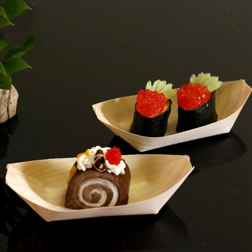 Disposable Food Sushi Pine Wood Bowl Catering Cake Tool Serving Tray