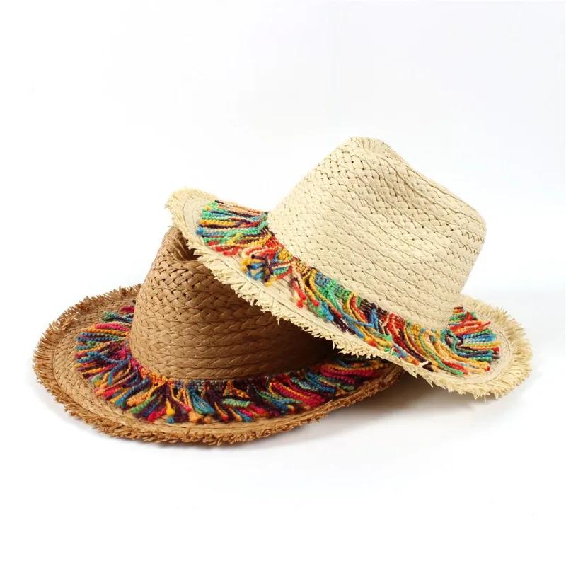 1 Pcs New Dopamine Colored Tassel for Shading Protection Small Face Display Breathable Weaving Wide Brim Grass Hat
