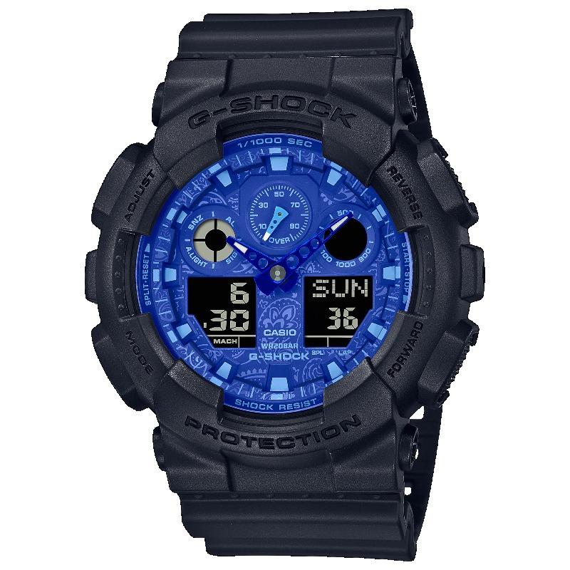 Casio Мужские часы G-SHOCK, смола, водостойкость 200 м, цифровые, ударопрочные, кварцевые, GA-100BP-1A